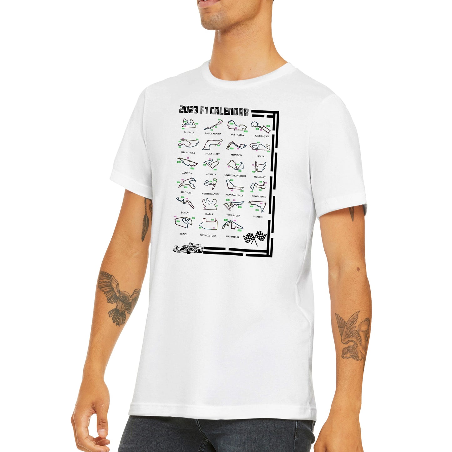 F1 2023 Calendar Track List Premium Unisex Crewneck T-shirt